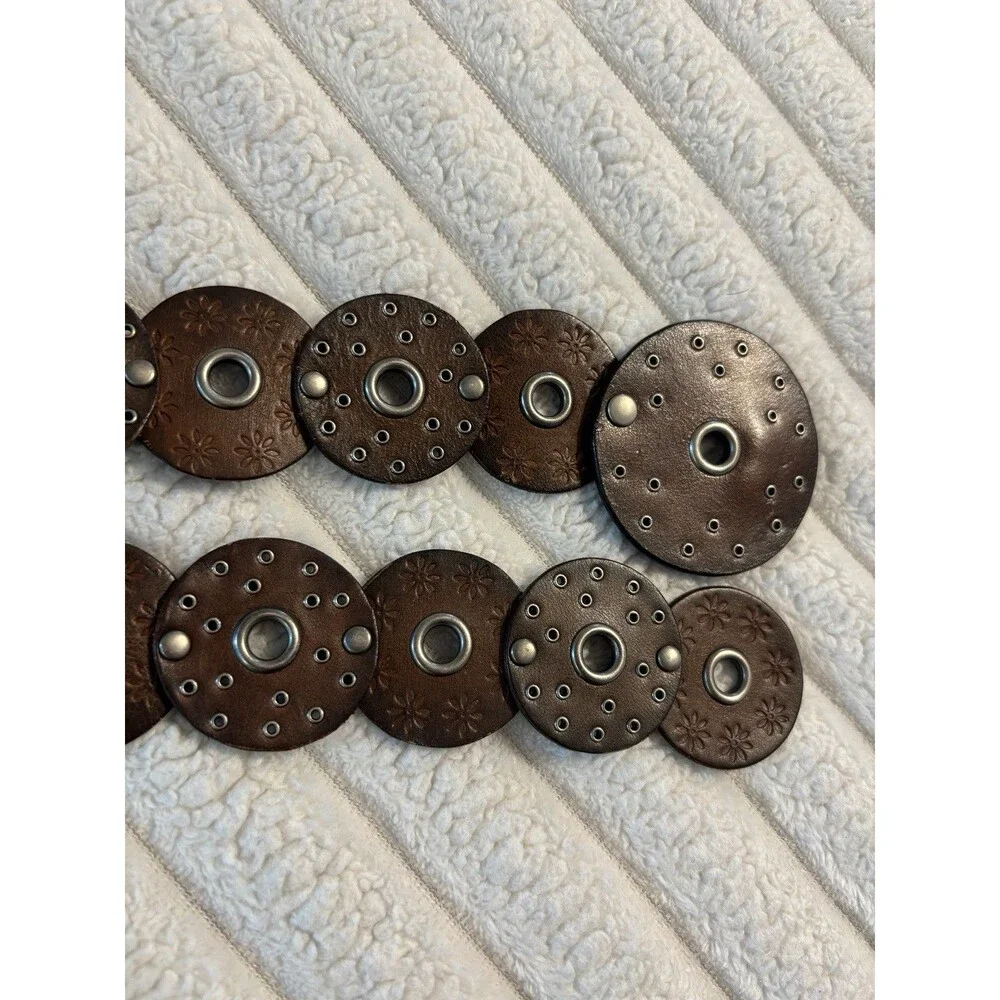Vintage Ralph Lauren Leather Disc Belt Large Embossed Grommet 1970s Boho Western